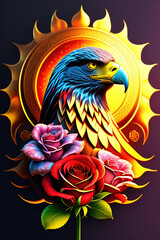 Eagle, sun, roses: hyper-detailed, ultra-sharp, highly-detailed illustration, Generative AI
