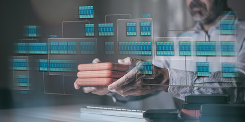 IT engineer plan and design new data center server room. Cloud technology, data processing concept.