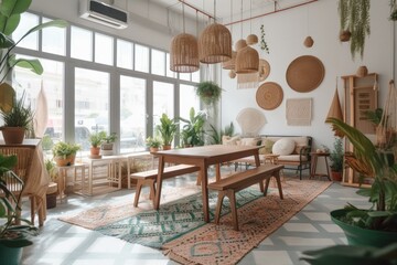 Fototapeta premium Bangi, Malaysia September 19, 2022 Plant Filled Caravan Café. Generative AI