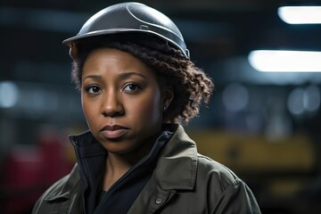 Portrait of determined black woman factory worker
