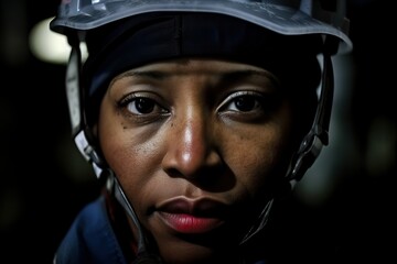 Determined Black woman factory worker operating industrial machine