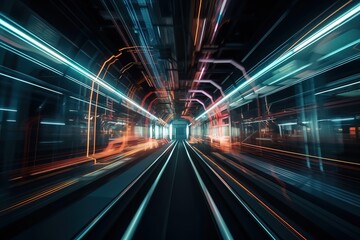Fototapeta na wymiar Speed and motion in tunnel, Generative AI