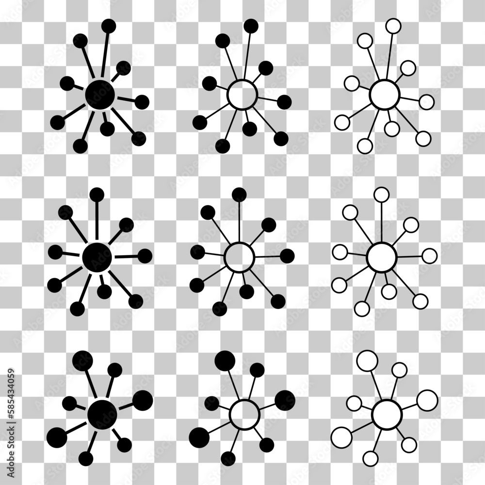 Poster set of hub flat network icon, connect structure vector symbol isolated background, technology system