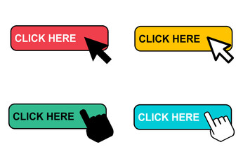 Set of Click here web button, internet flat pointer design, press link vector illustration