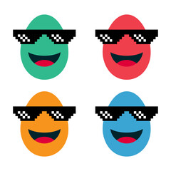 Set of happy easter eggs with sun glass, april celebration holiday, greeting gift vector illustration