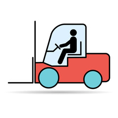 Forklift transport icon shadow, industry vehicle machine symbol, fork truck warehouse vector illustration