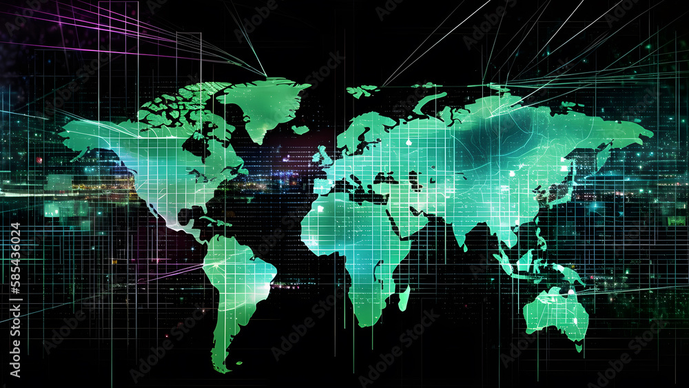 Aufkleber digital abstract background of world map created with generative ai tecnnology