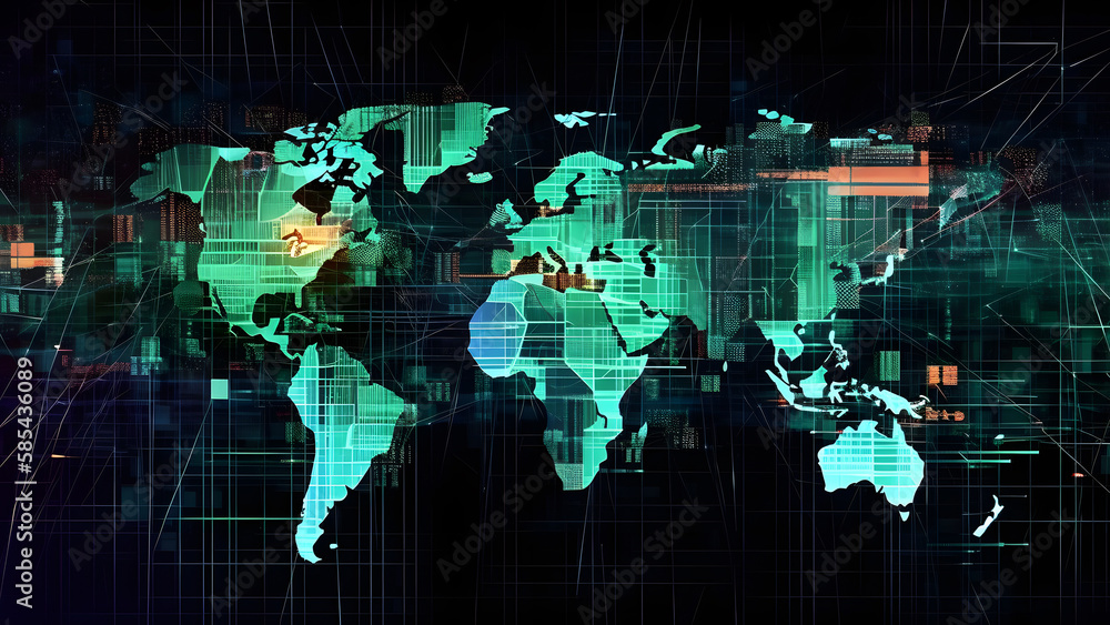Aufkleber digital abstract background of world map created with generative ai tecnnology