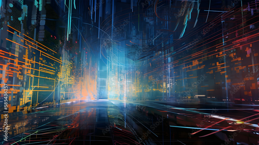 Aufkleber digital abstract background of cyber matrix world created with generative ai technology
