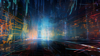 Digital abstract background of cyber matrix world created with Generative AI technology