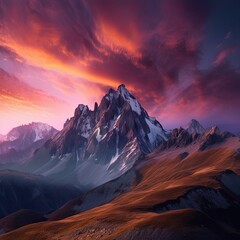 Vibrant Colours of Nature: A Snow-Crested Mountain Landscape Screensaver Wallpaper, Generative AI