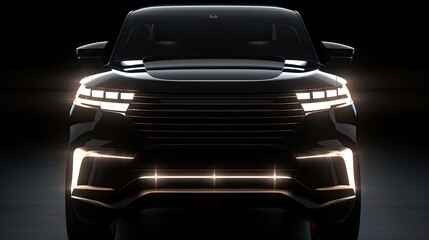 Plakat Urban Mobility Redefined: Modern Design and Tech Plan of Black SUV Car with LED Headlights. Generative AI
