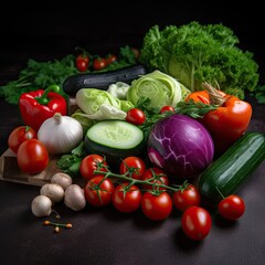 Variety of Healthy Vegetables - Tomatoes, Onions, Cucumbers, Lettuce, and More! For a Nutrient-Packed Diet and a Vegetarian-Friendly Kitchen, Generative AI