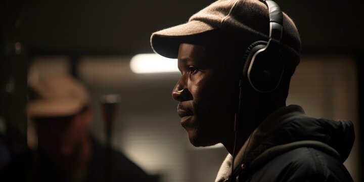 Actor&rsquo;s face as they are rehearsing their lines or expressing their emotions before a scene (created with Generative AI)