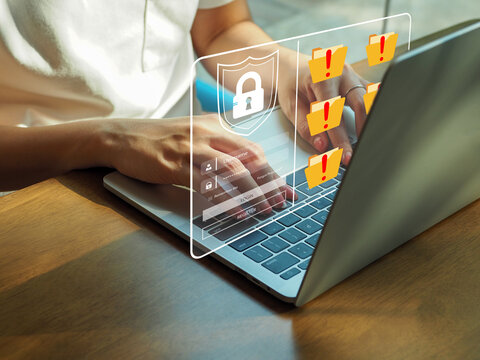 File infected with warning triangle symbol low safety concept The file is rejected or damaged. Document or information error Can't access documents folder forgetting password