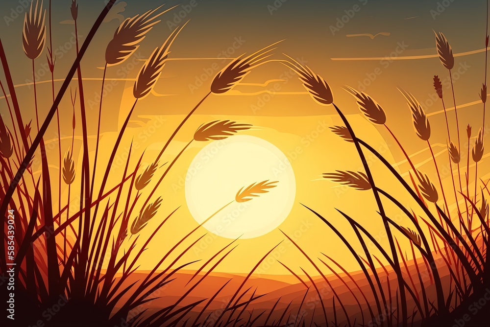 Poster dawn on a dry field of grass. generative ai