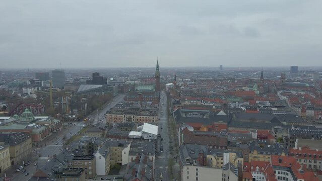 Aerial of city center of Copenhagen Denmark