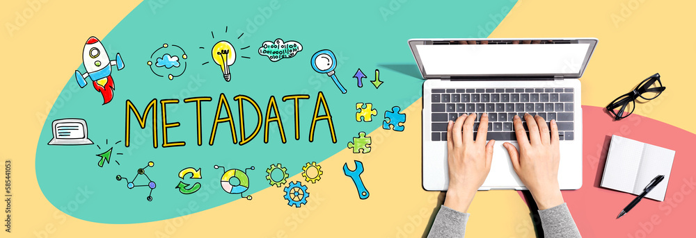 Poster metadata with person using a laptop computer