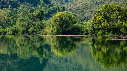 Amazing landscape of Yalong River with beautiful limestone peaks, Yangshuo, China