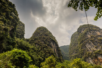Amazing landscape of limestone peaks near Yalong River, Yangshuo, China