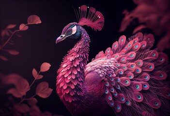 Generative AI:  beautiful pink peacock in a font