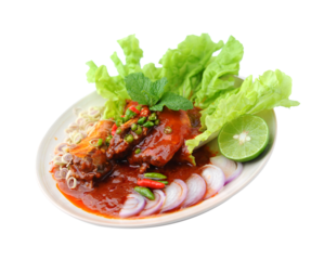 Spicy Sardines in tomato sauce canned fish ,Yum thai food style on transparent png
