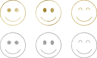 Golden glitter and silver smiley faces
