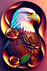 Fototapeta premium Eagle, sun, roses: hyper-detailed, ultra-sharp, highly-detailed illustration, Generative AI