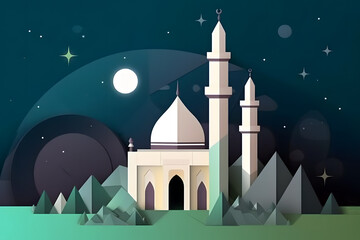 Illustration of a mosque for background and banner design created with Generative AI technology