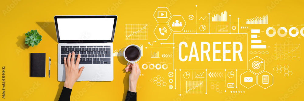 Poster career theme with person using a laptop computer