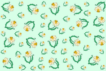 Floral wallpaper and bed linen print. Seamless pattern with spring narcissus. Beautiful summer flowers background with flowing texture. Creative botany banner.