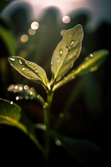 A shot of a young plant in rain, ai generative