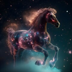 Fototapeta na wymiar Galaxies, smoke, nebula and stars in the shape of a horse - pink