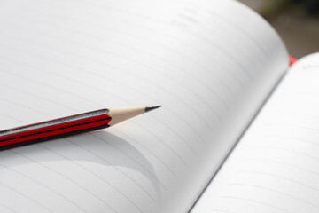 A wooden pencil placed on an opened book.
