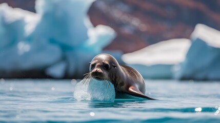 Young seal with an ice ball - created by generative AI