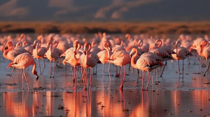 A group of flamingos in shallow water - created by generative AI