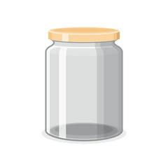 Empty glass jar with a vector illustration of a screw-down yellow lid.
Vector illustration cartoon flat icon isolated on white background.