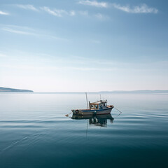 Lonely boat on a calm sea - AI Generative