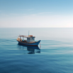 Fototapeta na wymiar Lonely boat on a calm sea - AI Generative