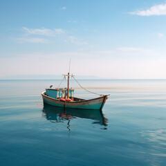 Fototapeta na wymiar Lonely boat on a calm sea - AI Generative