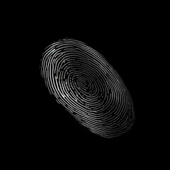 A Fingerprint in white isolated on a black background. Concept of crime and identity. Illustrative Generative AI.