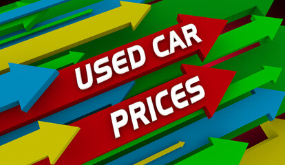 Used Car Prices Rising Higher Up Arrows Vehicle Inflation 3d Illustration