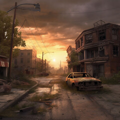 Post Apocalyptic town abandoned streets - AI Generative