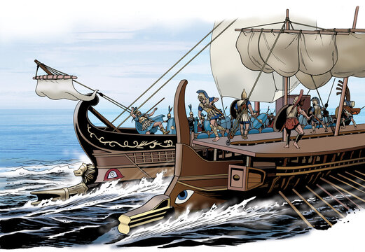 Ancient Greece - Ancient Rome. Nikon the Metanoeite kills a Roman admiral during a naval battle