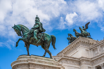 Rome, Italy: Monument to Victor Emmanuel II the first king of Italy at Altar of the Fatherland (Altare della patria) in Venice Square (Piazza Venezia) - 585450072