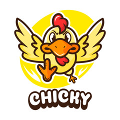 chicken running cartoon mascot logo