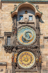 Fragment of astronomica clock on Staromestska Square, Prague, Czech Republic. Prague, Czech Republic - view of square and astronomical clock.