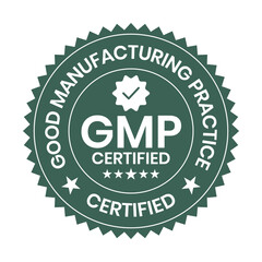 GMP Certified or Good Manufacturing Practice Certified Badge, Stamp, Icon, Seal, Label, Tag, Emblem For CBD Label Oil and Packaging Design Vector Illustration