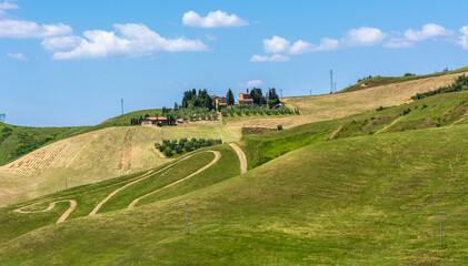 Tuscany spring landscape along the historic route Francigena between San Miniato and Gambassi Terme, Tuscany, central Italy - Europe