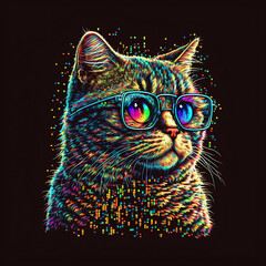 Generative AI of Pop Art Colorful Cat wearing glasses